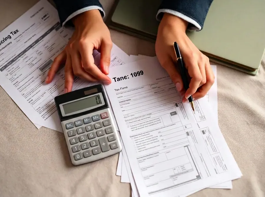 Tax forms and calculator on a clean desk