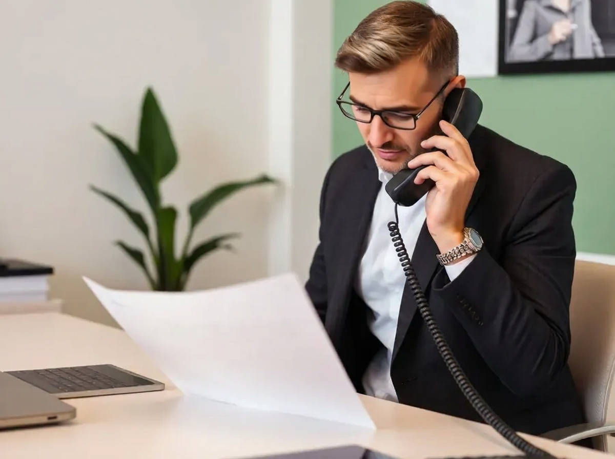 Tax advisor speaking on the phone with the IRS