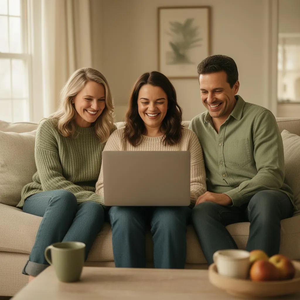 A relieved family reviewing their tax refund status